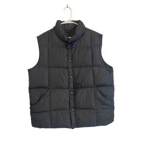 Lands' End Black Puffer Vest Down Insulated Feathers Quilted Snaps Gorp L 42-44